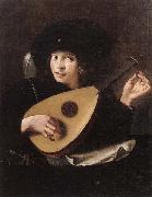 A Young man tuning a lute